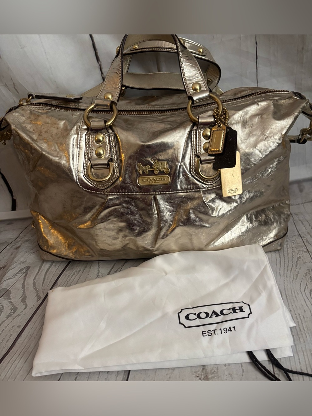 Coach Y2K Metallic Distressed Gold Madison Sabrina
Satchel Tote Bag Purse